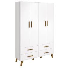 Guarda Roupa Infantil Retrô Ayla 4 Portas Branco Fosco