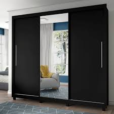 Guarda Roupas casal Gelius Royale com 228,5 cm de Largura 3 portas de correr com espelho - Branco Acetinado ou Preto