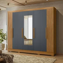 Guarda-Roupa Casal Com Espelhos 8 Portas 4 Gavetas E Pés Diplomata Freijó/Cinza ou FREIJO/OFF