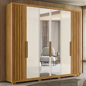 Guarda Roupa Casal Araguaia 6 Portas Freijó Off White com Espelho
