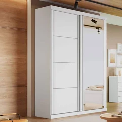 Guarda Roupa Solteiro com Espelho 2 Portas de Correr em MDF Buzios Bianchi - Branco