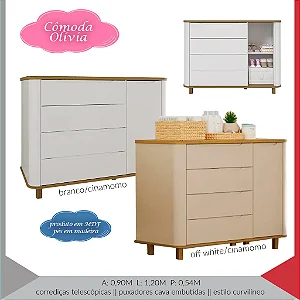 Cômoda 1 Porta e 4 Gavetas Carolina Olivia Cor Branco com Cinamo
