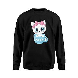 Moletom Feminino Gola Redonda Careca Gatinho