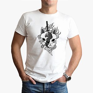Camiseta Camisa Mascara Gato Samurai