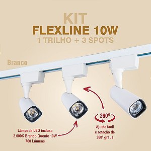 KIT FLEXLINE - 1 TRILHO + 3 SPOTS - 10W - BRANCO