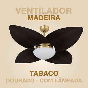 VENTILADOR MADEIRA TABACO COM DOURADO