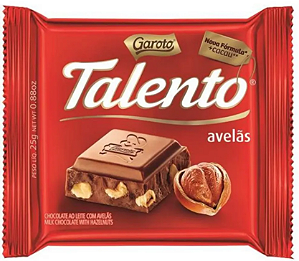 Chocolate ao leite com pedaços de avelã TALENTO AVELÃ 25g - Cx15un.