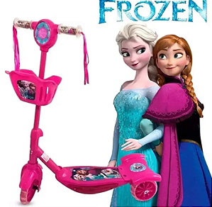 Patinete Infantil Frozen 3 Rodas Cestinha Luz Música Rosa