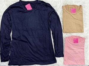 CAMISA FEMININA ALGODÃO LISA MANGA LONGA(TAM M DIVERSAS CORES)