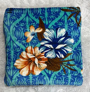 MANTA CASAL DUPLA FACE AZUL(DESENHO FLORES BRANCO COM MARROM / OUTRO LADO BEGE)