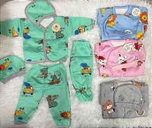 PIJAMA INFANTIL 4 PEÇAS (0-06 MESES/CORES DIVERSAS)
