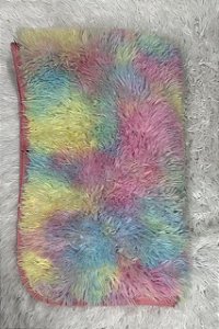 Tapete de área felpudo de luxo (Pequeno /Rosa mesclado com amarelo, verde e azul)