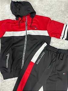 CONJUNTO AGASALHO MASCULINO TOMMY(PRETO E VERMELHO /TAM G)