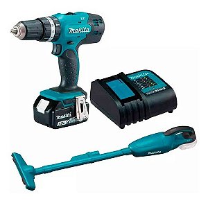 Combo Parafusadeira/Furadeira de Impacto e Aspirador de Pó a Bateria 18V com Carregador e 1 Bateria de 3.0AH - MAKITA-KITDHP453SFX8+DCL180Z