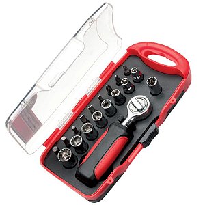 Kit Chave Catraca Reversível com Soquetes e Bits Pontas - 19 Peças EDA Ref.9JG