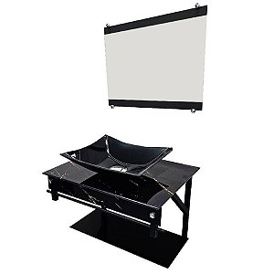 Gabinete de Vidro Miami Luxo com Cuba e Espelho Vmex Calacata Preto 60x45cm