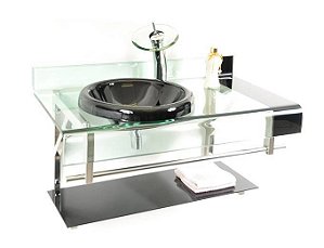 Gabinete de Vidro Texas Luxo com Cuba Vmex Preto 60X50cm