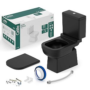 Kit Completo Celite Vaso Sanitário com Caixa Acoplada Elite Matte Black, Assento PP SoftClose e Kit de Instalação