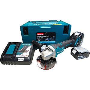 Esmerilhadeira Angular Makita DGA458RTJ 18V 4.1/2 com 2 Baterias 5Ah, Carregador e Maleta