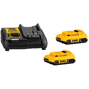 Kit Carregador + 2 Baterias DeWalt 20V MAX 2.0Ah Íon de Lítio DCB203C2-BR