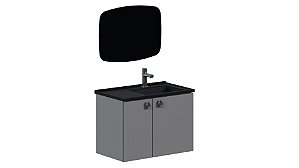Conjunto de Gabinete para Banheiro e Espelheira em Aço Tarumã Cinza com Lavatório Preto Fosco – Cozimax