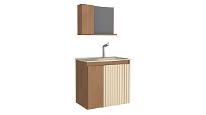 Conjunto de Gabinete para Banheiro e Espelheira em Madeira Camomila 60cm Jequitibá/Areia com Lavatório – Cozimax