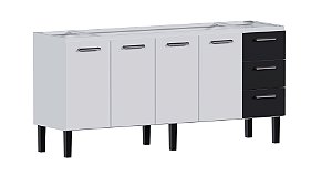 Gabinete de Cozinha em Aço Vênus 192cm Preto para Pia de 200cm – Cozimax