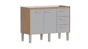 Gabinete de Cozinha em Madeira Ibis 114cm Jequitibá/Nude para Pia de 120cm – Cozimax