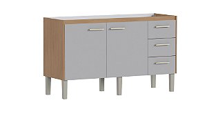 Gabinete de Cozinha em Madeira Ibis 144cm Jequitibá/Nude para Pia de 150cm – Cozimax