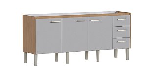 Gabinete de Cozinha em Madeira Ibis 194cm Jequitibá/Nude para Pia de 200cm – Cozimax