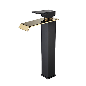 Misturador Monocomando Lavatório TELCA Cascata Alta Dourado e Preto - R.LSM-M3006