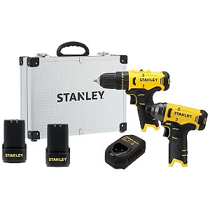 Combo Stanley 12V Furadeira de Impacto + Parafusadeira de Impacto SCHI10D2FK com Maleta de Alumínio