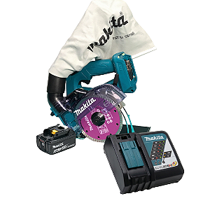 Serra Mármore a Bateria 18V LXT 125mm Motor BL AWS DCC500ZKX1 makita com 1 Bateria 3.0Ah e Carregador Rápido