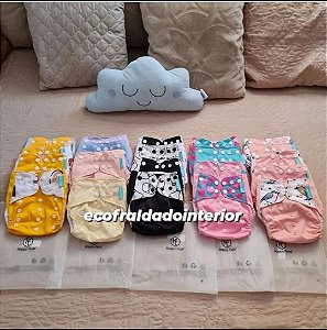 5 KITS 4 FRALDAS ECOLÓGICAS  HAPPY FLUTE + 20 ABSORVENTES