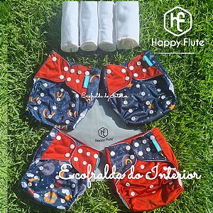 PRONTO PRA USAR - 4 FRALDAS ECOLÓGICAS KIT HAPPY FLUTE - VINHO CONSTELAÇÕES