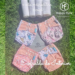 PRONTO PRA USAR - KIT 4 FRALDAS ECOLÓGICAS KIT HAPPY FLUTE - ROSA BEBÊ PASSARINHO