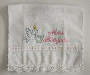 TOALHA DE BATISMO ROSA