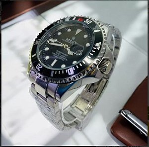 Relógio Rolex Submariner Prata Preto prova dagua
