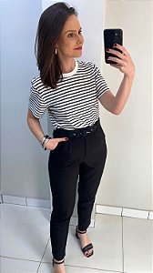 Camiseta de cotton listrada preto e branco