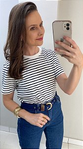 Camiseta de cotton listrada marinho e branco