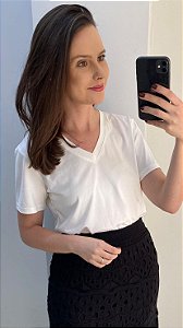 Camiseta de cotton branca manga curta e decote V