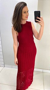 Vestido de tricot com decote nas costas vermelho
