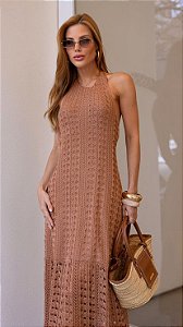 Vestido frente única de tricot bege