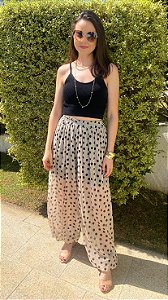 Calça aladim tule creme com poá preto