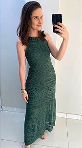 Vestido de tricot com amarração nas costas verde