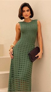 Vestido de tricot com decote nas costas verde