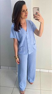 Conjunto tricot azul bebê