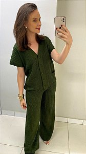 Conjunto tricot verde bandeira escuro