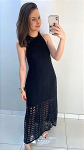 Vestido frente única de tricot preto