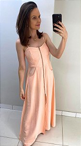 Vestido com zíper e bojo na cor salmão